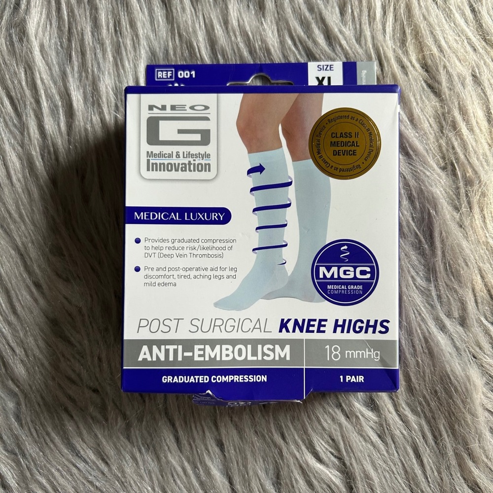 NEO G Post Surgical Knee Highs Compression Stockings Socks Size XL White
